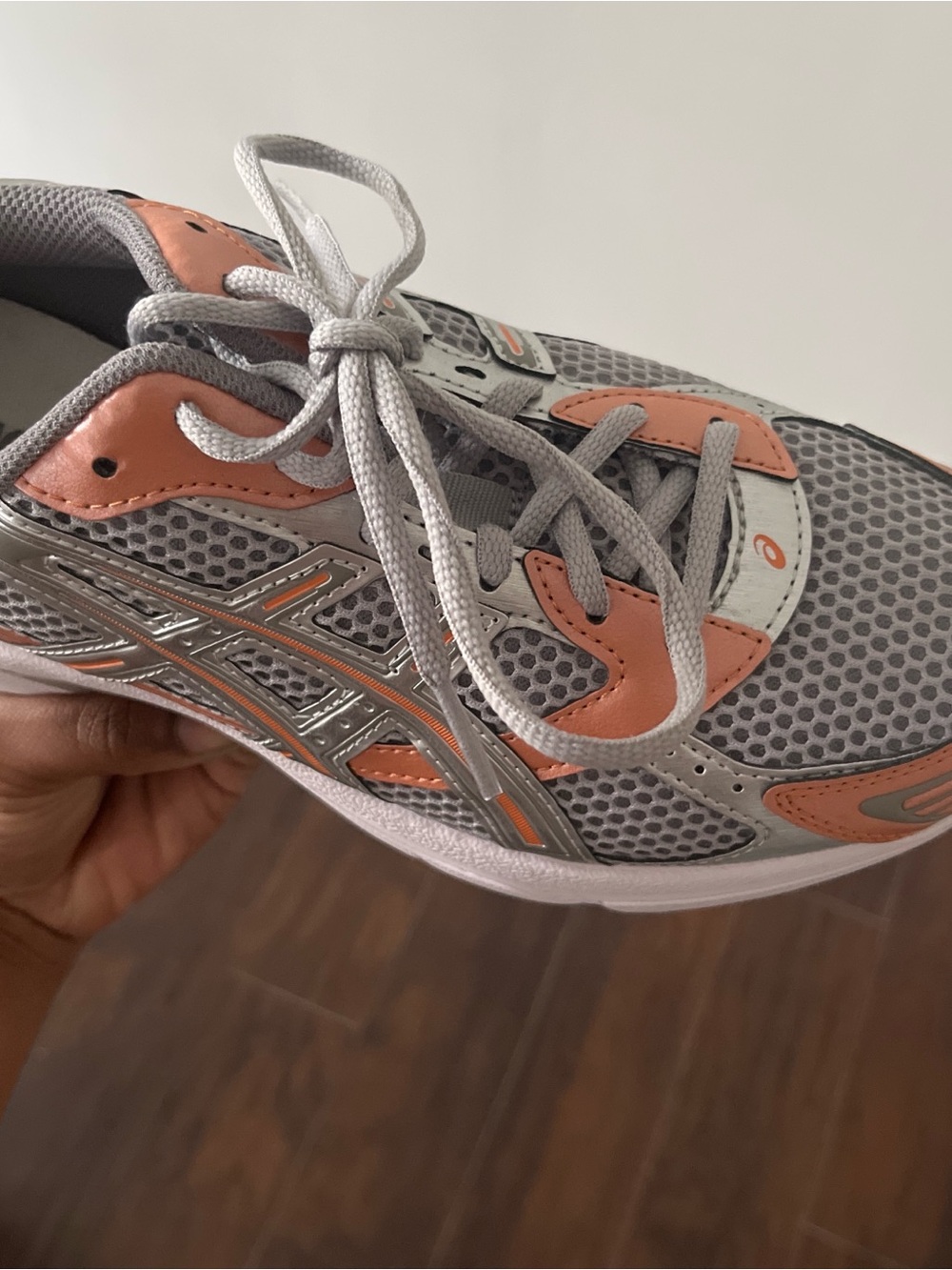 ASICS Women's Gray and Coral Athletic Running Shoes - Picture 2 of 2